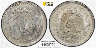 1943-M Peso KM-455  Ag MS65