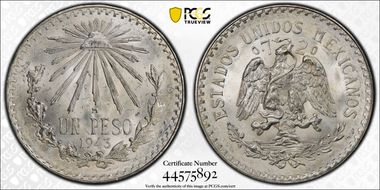 1943-M Peso KM-455  Ag MS65