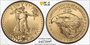 2021-W $50 Burnished Gold Eagle - Type 2 First Strike SP70