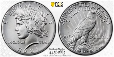 2021 $1 Peace Dollar 100th Anniversary First Strike MS70