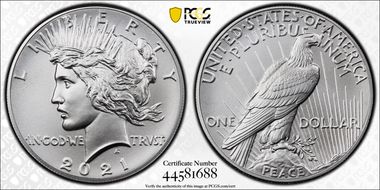 2021 $1 Peace Dollar 100th Anniversary First Strike MS70
