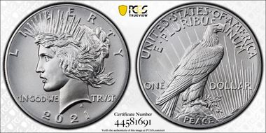 2021 $1 Peace Dollar 100th Anniversary First Strike MS70