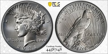 2021 $1 Peace Dollar 100th Anniversary First Strike MS70