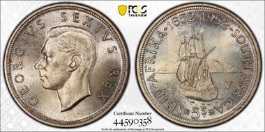 1952 5 Shil 300th Ann. of Capetown KM-41  Ag PR67