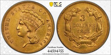 1855 $3 AU58