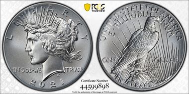 2021 $1 Peace Dollar 100th Anniversary First Strike MS70