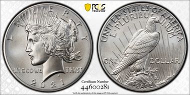 2021 $1 Peace Dollar 100th Anniversary MS70
