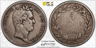 1830-T 5 Fr Gad-676 F-315 Louis-Philippe VF20