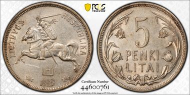 1925 5 Litai KM-78  Ag AU55