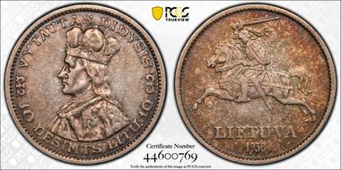 1936 10 Litu KM-83  Ag AU53