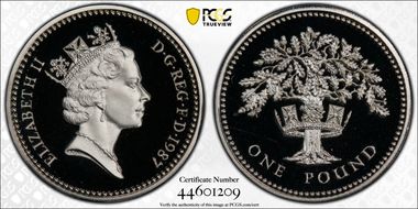 1987 £1 S-J5 English Design Ag Pft PR69DCAM