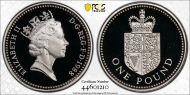 1988 £1 S-J6 Royal Shield Ag PR69DCAM