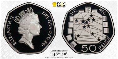 1992-93 50p S-H5 Presidency Ag Piefort PR69DCAM