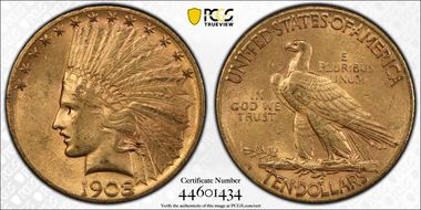 1908-S $10 AU58