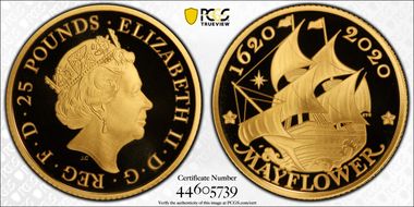 2020 £25 Mayflower 400th Anniversary PR70DCAM