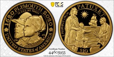 2020-W $10 Mayflower 400th Anniversary PR70DCAM