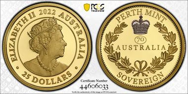 2022 $25 Platinum Jubilee Sovereign 70 Privy PR69DCAM
