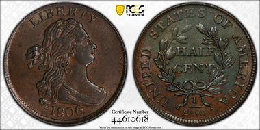 1806 1/2C Large 6, Stems MS63BN