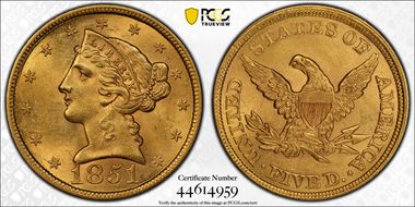1851 $5 MS63