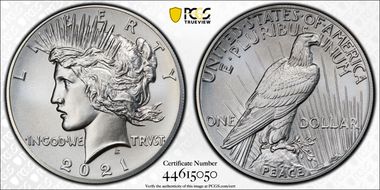 2021 $1 Peace Dollar 100th Anniversary MS69