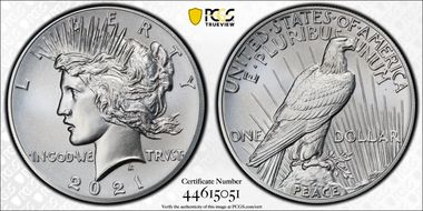 2021 $1 Peace Dollar 100th Anniversary MS69