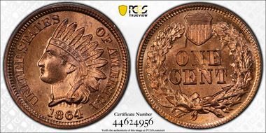 1864 1C Bronze MS66+ RD