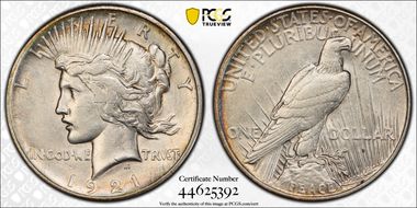 1921 $1 High Relief, Peace XF45