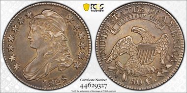 1828 50C Square 2, Small 8s, Lg. Letters XF45