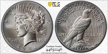 2021 $1 Peace Dollar 100th Anniversary MS69