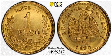 1890-Go R Peso KM-410.3 Au MS62