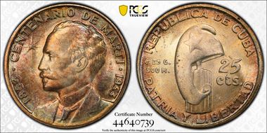 1953 25C Jose Marti KM-27  Ag MS65