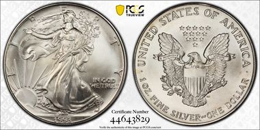 1993 $1 Silver Eagle MS68