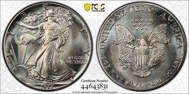 1987 $1 Silver Eagle MS68