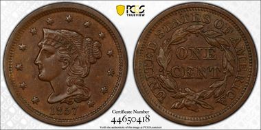 1857 1C Small Date AU58BN