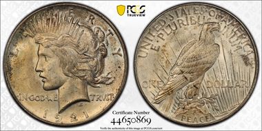 1921 $1 VAM 1H, Polishing Lines Peace MS64+