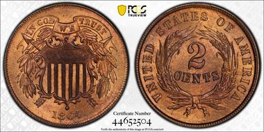 1864 2C Large Motto MS65+ RB