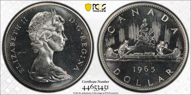 1965 S$1 Type 2 Sm Beads, Bl 5 Ag PL66