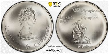 1974 $5 Canoeing MS69