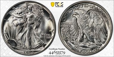 1946 50C Doubled Die Reverse MS66