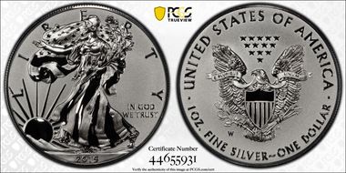2019-W $1 Silver Eagle Enhanced Rev PR Pride of Two Nations, U.S. Set PR70
