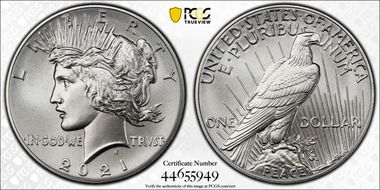 2021 $1 Peace Dollar 100th Anniversary MS70