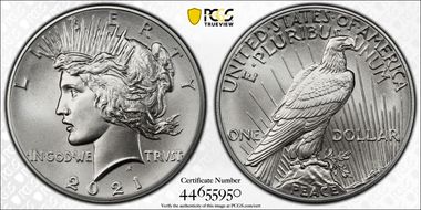 2021 $1 Peace Dollar 100th Anniversary MS70