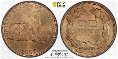 1857 1C Flying Eagle MS66