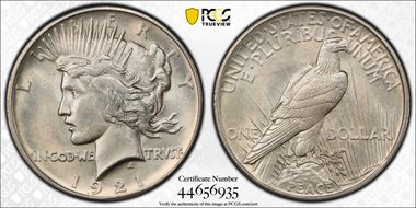 1921 $1 High Relief, Peace N1