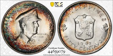 1947-S 50C Douglas MacArthur KM-184  Ag MS66