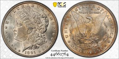 1891 $1 VAM 2 Doubled Ear MS62