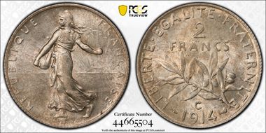 1914-C 2 Fr Gad-532 F-266 AU58