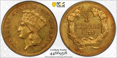 1877 $3 AU58