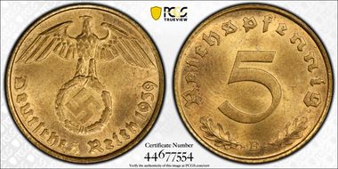 1939-B 5 Pfg J-363 MS64