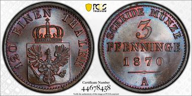 1870-A 3 Pfg MS66BN